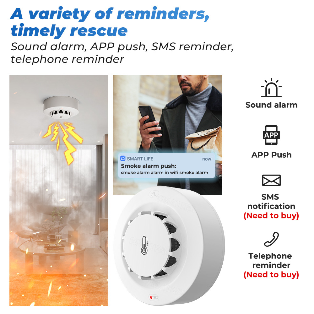 Tuya WiFi Smoke Alarm Temperat - Smoke Detector Interconnected review and price